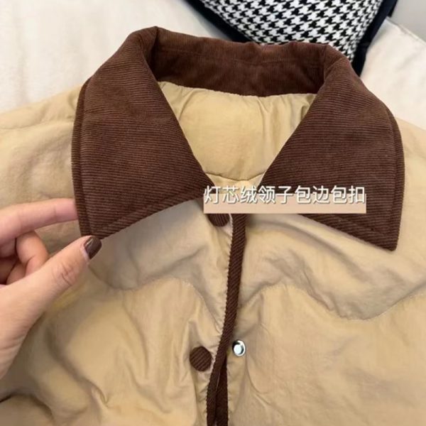 ⁦Vintage Short Down Cotton Jacket Women Corduroy⁩ - الصورة ⁦6⁩
