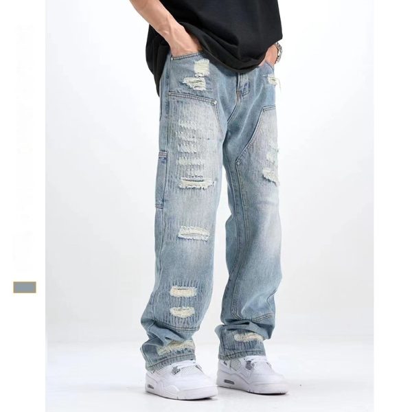 ⁦Washed And Frayed Craft Ripped Jeans For Men⁩ - الصورة ⁦3⁩