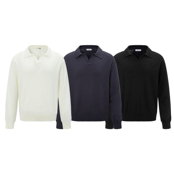 ⁦Autumn And Winter Men And Women Wear Boutique Lapel Long Sleeve Half Open Polo Shirt⁩ - الصورة ⁦3⁩