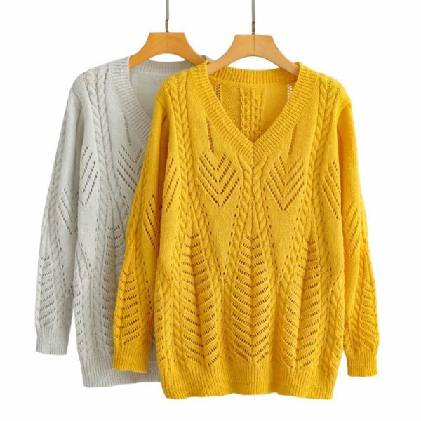 ⁦Arctic Velvet Loose Openwork Knitted Sweater Women⁩ - الصورة ⁦8⁩
