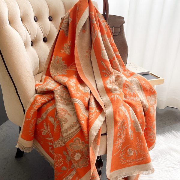 ⁦Women Double Sided Retro Carriage Warm Scarf⁩ - الصورة ⁦10⁩