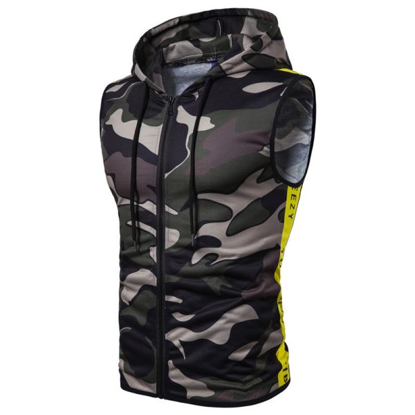 ⁦Zipper Hooded Sleeveless Camouflage Printed Fitness Sports Vest⁩ - الصورة ⁦5⁩