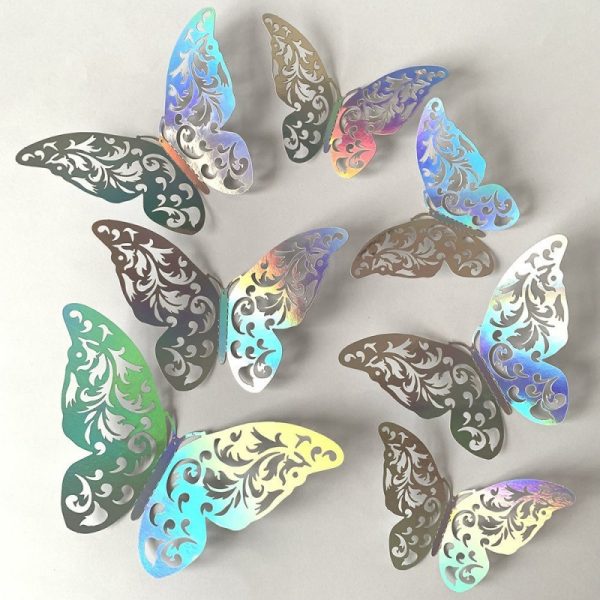⁦Butterfly Stickers Colorful Silver Hollow Paper 3d Wall Stickers Living Room Bedroom Wall Decoration Wall⁩ - الصورة ⁦3⁩
