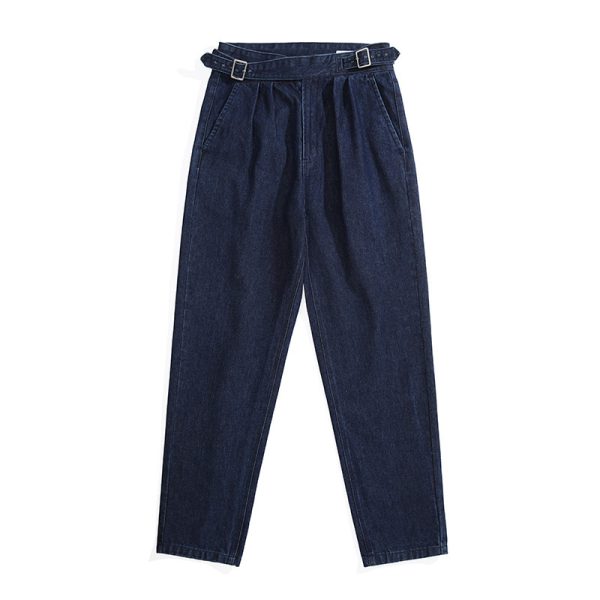 ⁦Blue Denim Straight High Waist Jeans For Men⁩ - الصورة ⁦5⁩
