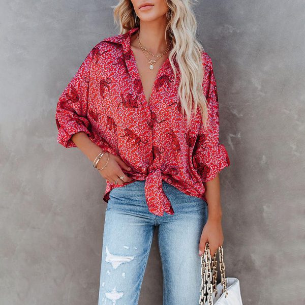 ⁦Women's Printed Single Breasted Loose Casual Shirt⁩ - الصورة ⁦6⁩
