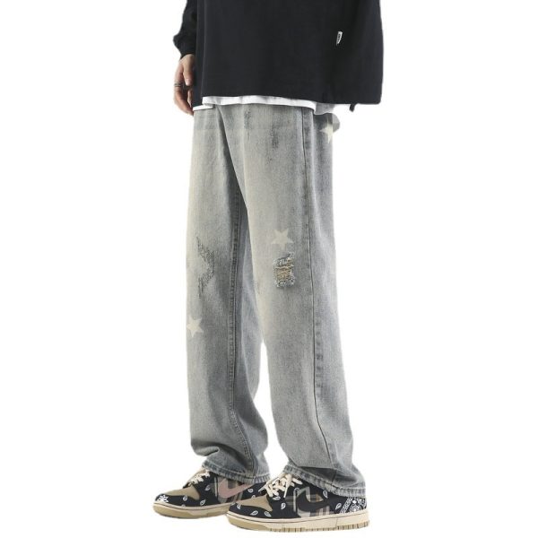 ⁦XINGX Printed Yellow Mud Dyed Ripped Jeans For Men⁩ - الصورة ⁦4⁩