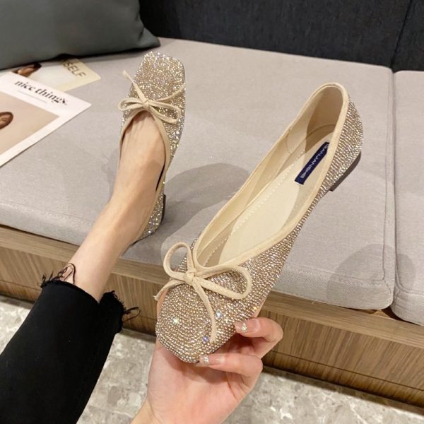 ⁦Women's Rhinestone Square Toe Flat Tods Shoes⁩ - الصورة ⁦3⁩