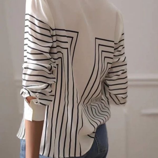 ⁦Autumn Striped Shirt Women's Long Sleeve Loose Silk Top⁩ - الصورة ⁦3⁩