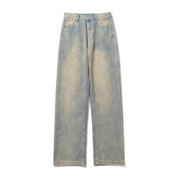 ⁦Yellow Mud Dyed High Street Washed Worn Jeans Men⁩ - الصورة ⁦2⁩