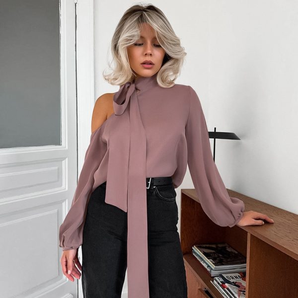 ⁦Women's Off-the-shoulder Irregular Collar Shirt⁩ - الصورة ⁦7⁩