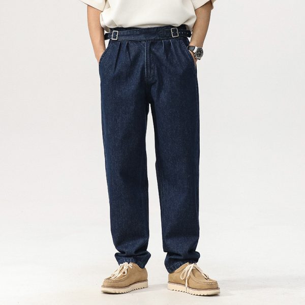 ⁦Blue Denim Straight High Waist Jeans For Men⁩ - الصورة ⁦3⁩