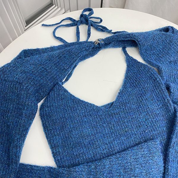 ⁦Sweater Mujer Sexy Off Shoulder Slim Knitted Sweaters Long Sleeve Pull Femme Autumn Vintage Chandails White Black Top Women⁩ - الصورة ⁦5⁩