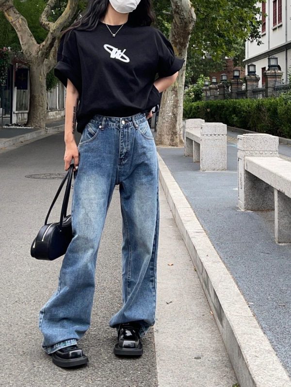 ⁦Summer High Waist Daddy Pants Slimming Loose Straight Mopping Pants⁩ - الصورة ⁦5⁩