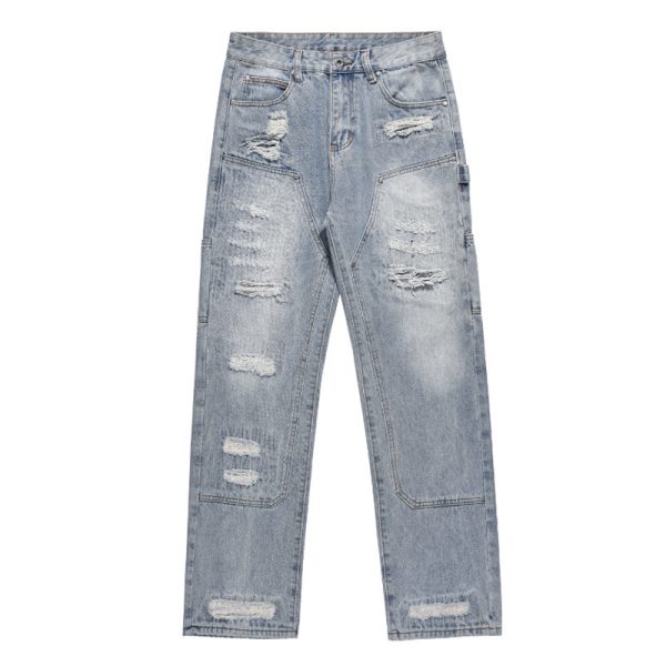⁦Washed And Frayed Craft Ripped Jeans For Men⁩ - الصورة ⁦5⁩