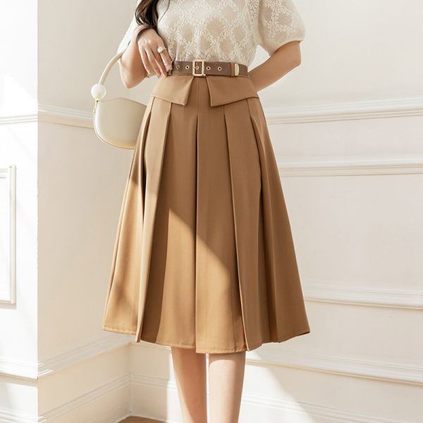 ⁦Women Hip-covering Mid-length Pleated Skirt⁩ - الصورة ⁦2⁩