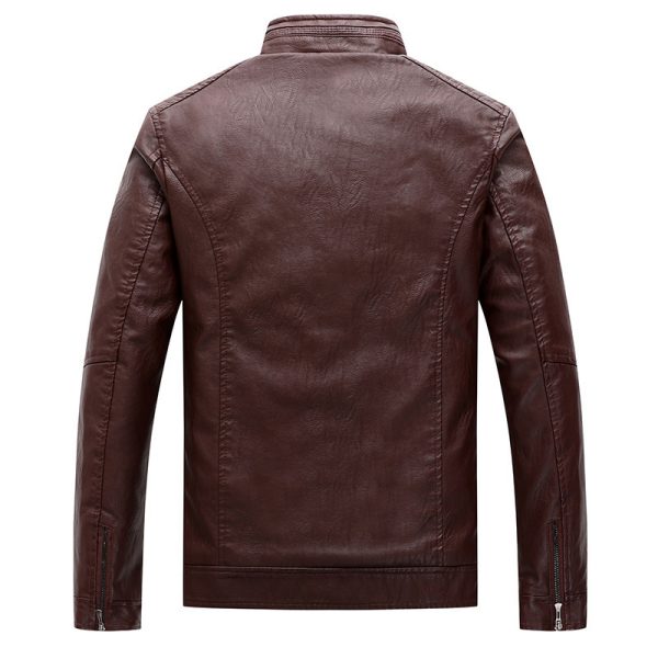 ⁦New Men's Leather Jackets Plus Velvet Solid Color⁩ - الصورة ⁦4⁩