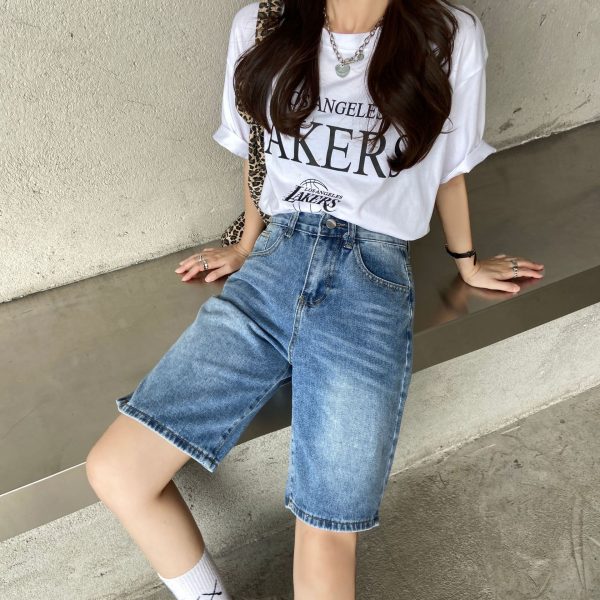 ⁦Women's High Waist Denim Shorts⁩ - الصورة ⁦9⁩