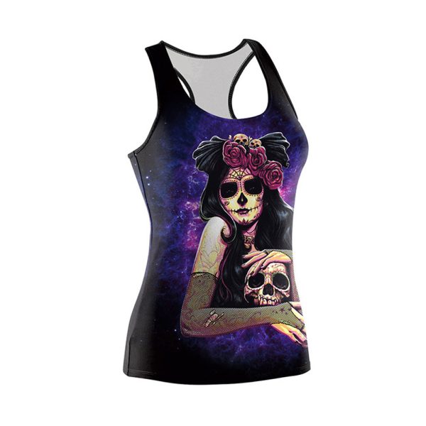 ⁦Women's Halloween Ghost Skull Printed Vest⁩ - الصورة ⁦2⁩