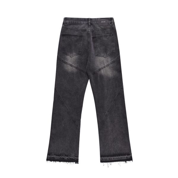 ⁦Worn Looking Washed-out Jeans Men's Loose Fashion Brand Punk Design Pressure Line Stitching Edging Straight-leg Wide-leg Pants⁩ - الصورة ⁦2⁩