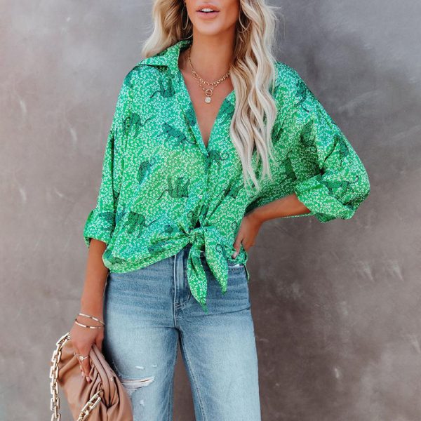 ⁦Women's Printed Single Breasted Loose Casual Shirt⁩ - الصورة ⁦3⁩