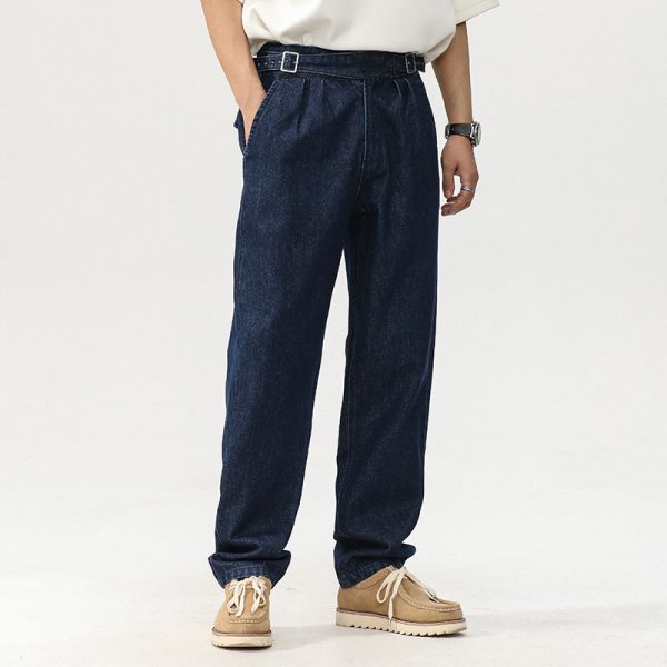 ⁦Blue Denim Straight High Waist Jeans For Men⁩ - الصورة ⁦4⁩