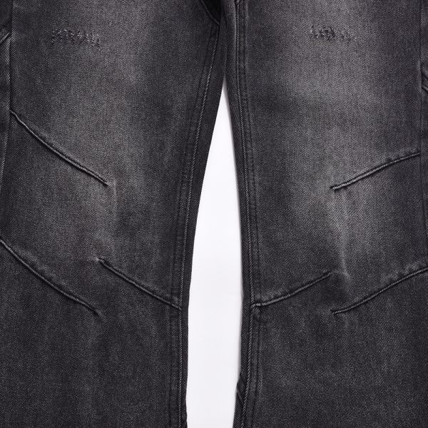 ⁦Worn Looking Washed-out Jeans Men's Loose Fashion Brand Punk Design Pressure Line Stitching Edging Straight-leg Wide-leg Pants⁩ - الصورة ⁦4⁩