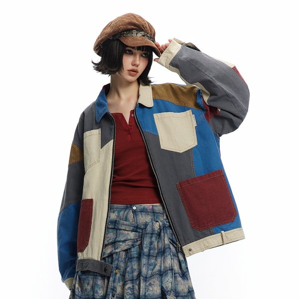⁦Stitching Loose Jacket Men And Women⁩ - الصورة ⁦8⁩