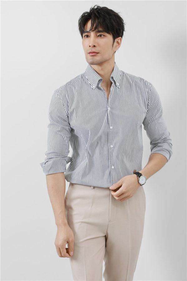 ⁦Striped Men's V-neck Long Sleeve Shirt⁩ - الصورة ⁦5⁩