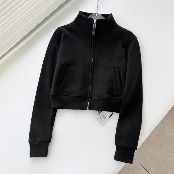 ⁦Autumn And Winter Leisure Shoulder Stand Collar Fleece Sweater Small Jacket⁩ - الصورة ⁦3⁩