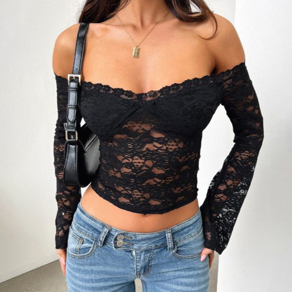 ⁦Women's Autumn Fashionable Lace Off-shoulder Long-sleeved Top⁩ - الصورة ⁦7⁩
