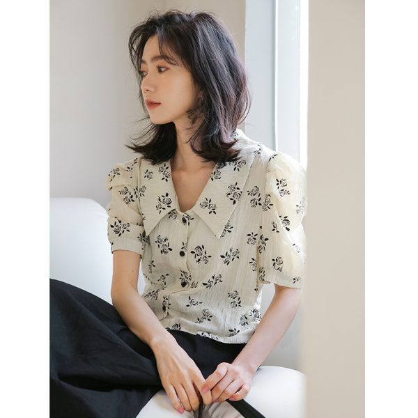 ⁦Women's Vintage Design Lapel Collar Shirt⁩ - الصورة ⁦3⁩