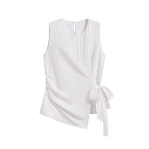 Women's Lace-up Sleeveless Shirt Irregular Cinched Top