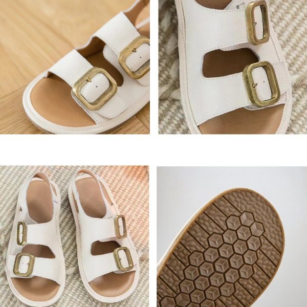 ⁦Women's Flat Cool First Layer Cowhide Soft Bottom Belt Buckle Beach Outer Wear Ankle-strap Sandals⁩ - الصورة ⁦7⁩
