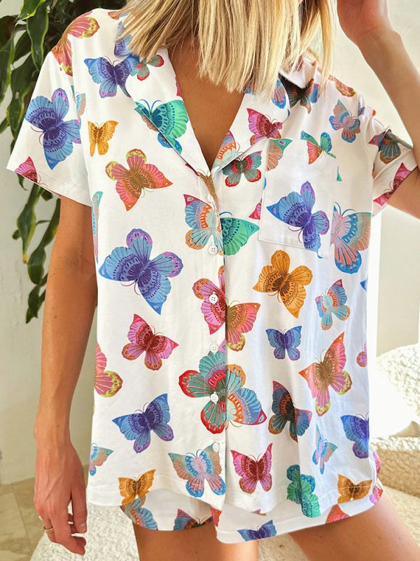 ⁦Butterfly Print Short Sleeve Homewear Suit Women⁩ - الصورة ⁦2⁩