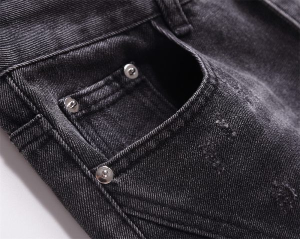 ⁦Worn Looking Washed-out Jeans Men's Loose Fashion Brand Punk Design Pressure Line Stitching Edging Straight-leg Wide-leg Pants⁩ - الصورة ⁦9⁩