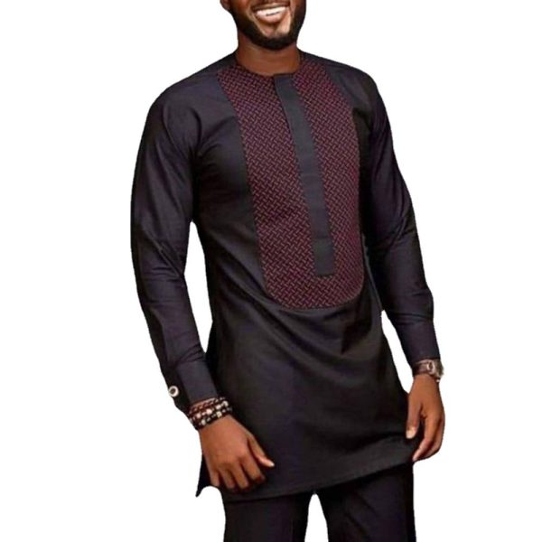 ⁦African Ethnic Style Men's Suit Printed Stitching Shirt And Solid Color Pants Men Leisure Set⁩ - الصورة ⁦5⁩