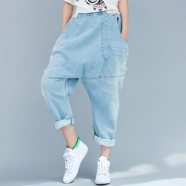 ⁦Baggy Pants Big Crotch Pants Loose Personality Hole Irregularly Slimming⁩ - الصورة ⁦6⁩