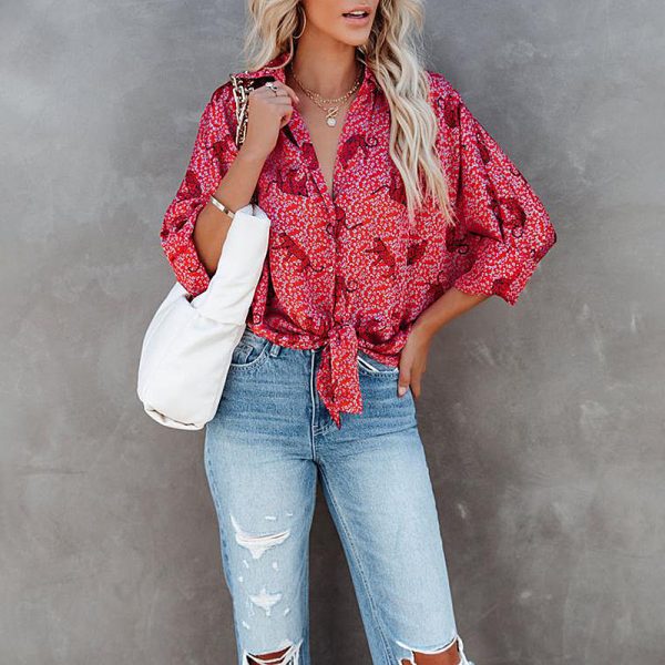 ⁦Women's Printed Single Breasted Loose Casual Shirt⁩ - الصورة ⁦4⁩