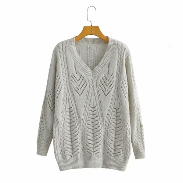 ⁦Arctic Velvet Loose Openwork Knitted Sweater Women⁩ - الصورة ⁦5⁩