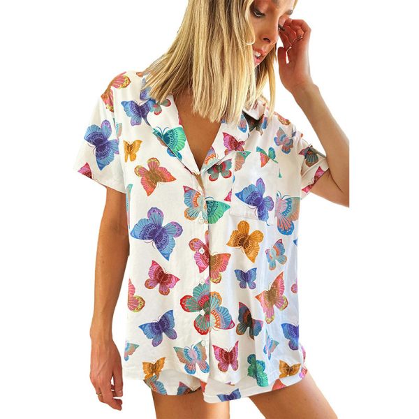 ⁦Butterfly Print Short Sleeve Homewear Suit Women⁩ - الصورة ⁦3⁩