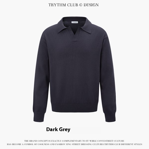 ⁦Autumn And Winter Men And Women Wear Boutique Lapel Long Sleeve Half Open Polo Shirt⁩ - الصورة ⁦4⁩