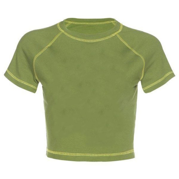 ⁦Women's Summer Short Sleeve Round Neck Slim Fit Leisure Pullover T-shirt⁩ - الصورة ⁦3⁩