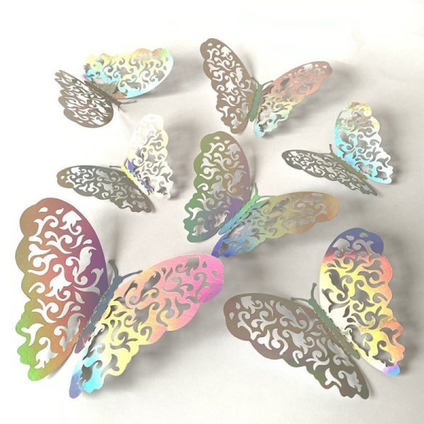 ⁦Butterfly Stickers Colorful Silver Hollow Paper 3d Wall Stickers Living Room Bedroom Wall Decoration Wall⁩ - الصورة ⁦2⁩