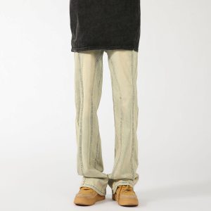 Yellow Mud Dyed Stitching Skinny Jeans For Men
