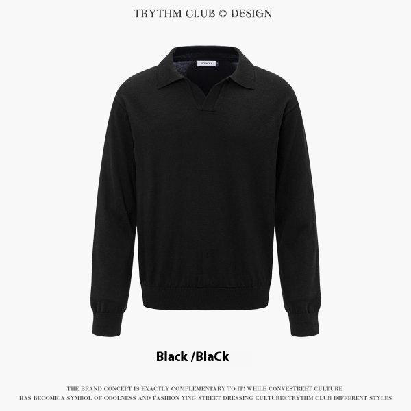 ⁦Autumn And Winter Men And Women Wear Boutique Lapel Long Sleeve Half Open Polo Shirt⁩ - الصورة ⁦5⁩