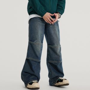 American Fashion Brand Pleated Paratrooper Wide Leg Jeans Men