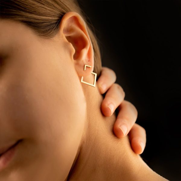 ⁦Women's Simple European And American Style Square Geometric Earrings For Women Trendy Simple Metal Ear Jewelry Accessories⁩ - الصورة ⁦4⁩
