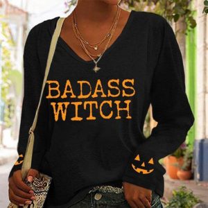 Women's Casual V-neck Long Sleeve Loose Shirt