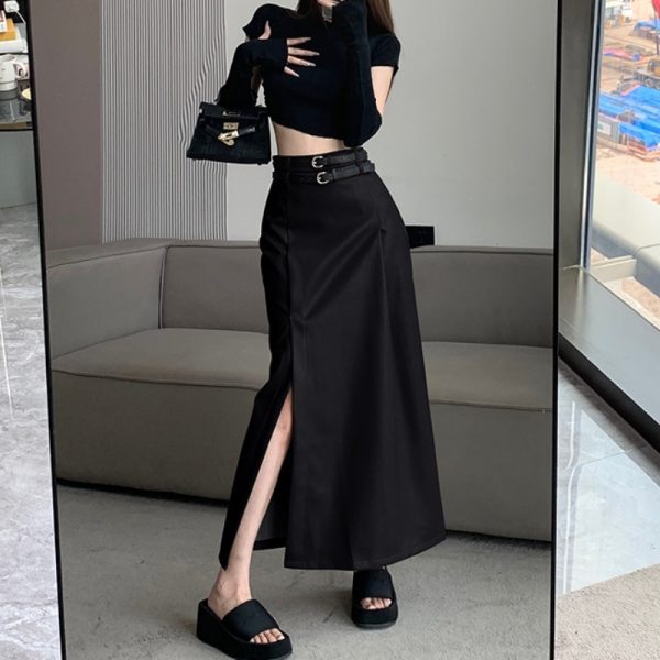 ⁦Black High-grade PU Leather Skirt Women⁩ - الصورة ⁦4⁩