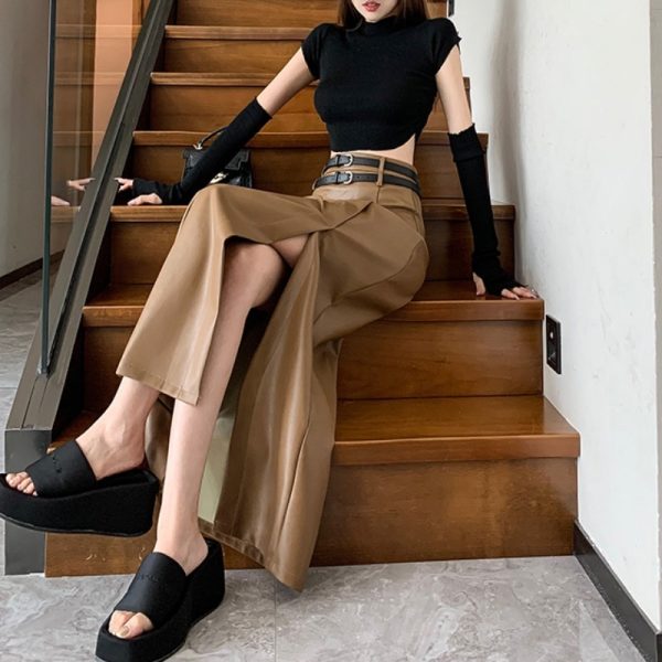 ⁦Black High-grade PU Leather Skirt Women⁩ - الصورة ⁦3⁩